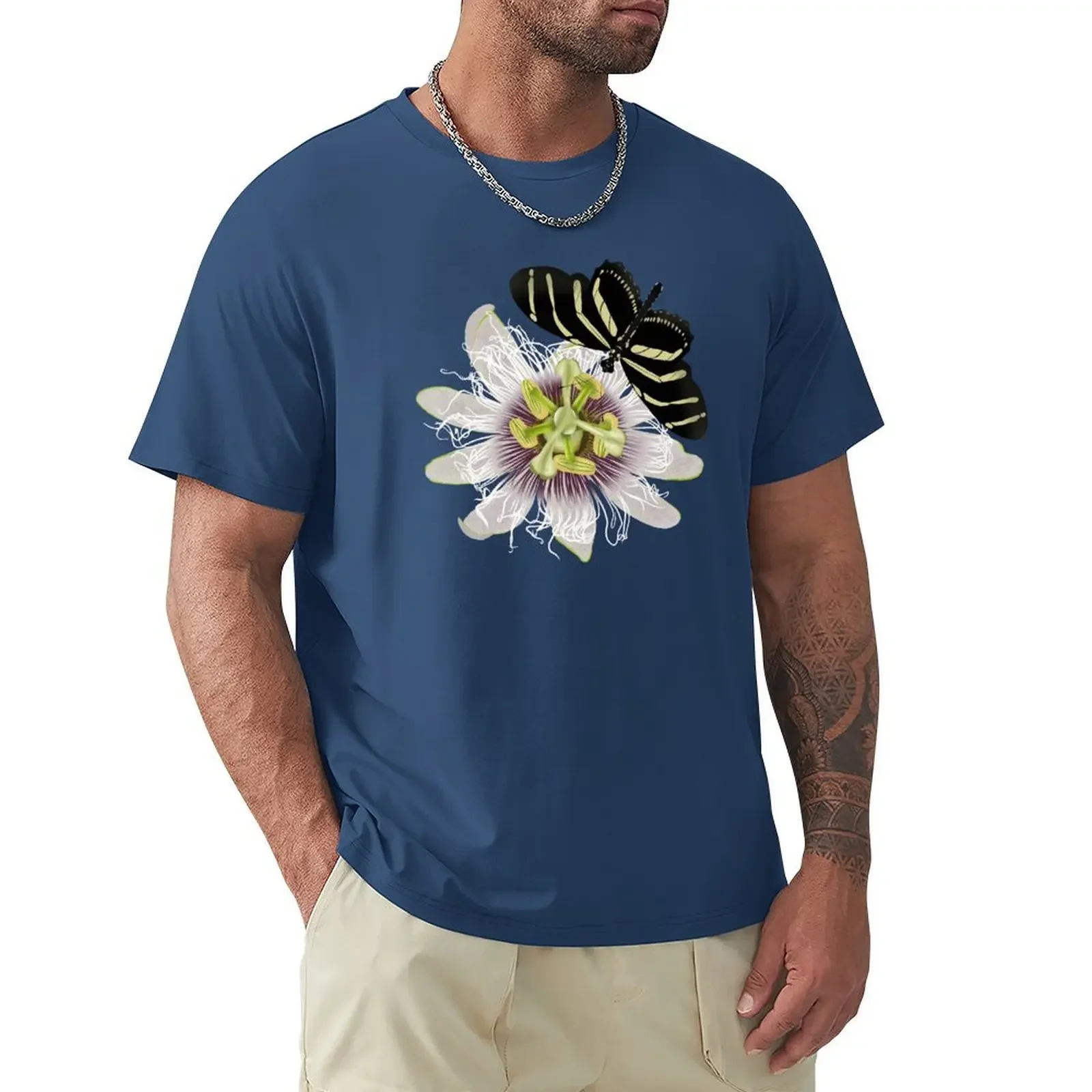 

Passionfruit Vine and Zebra Longwing Butterfly T-shirt plain Blouse kawaii clothes men clothings