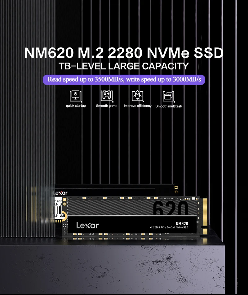 Lexar Interne Solid-State-Drive NM620 1 TB 512 GB 256 GB Lesegeschwindigkeit bis zu 3300 MB/s SSD NVMe M.2 SSD-Speicher für Computer – Detail 1