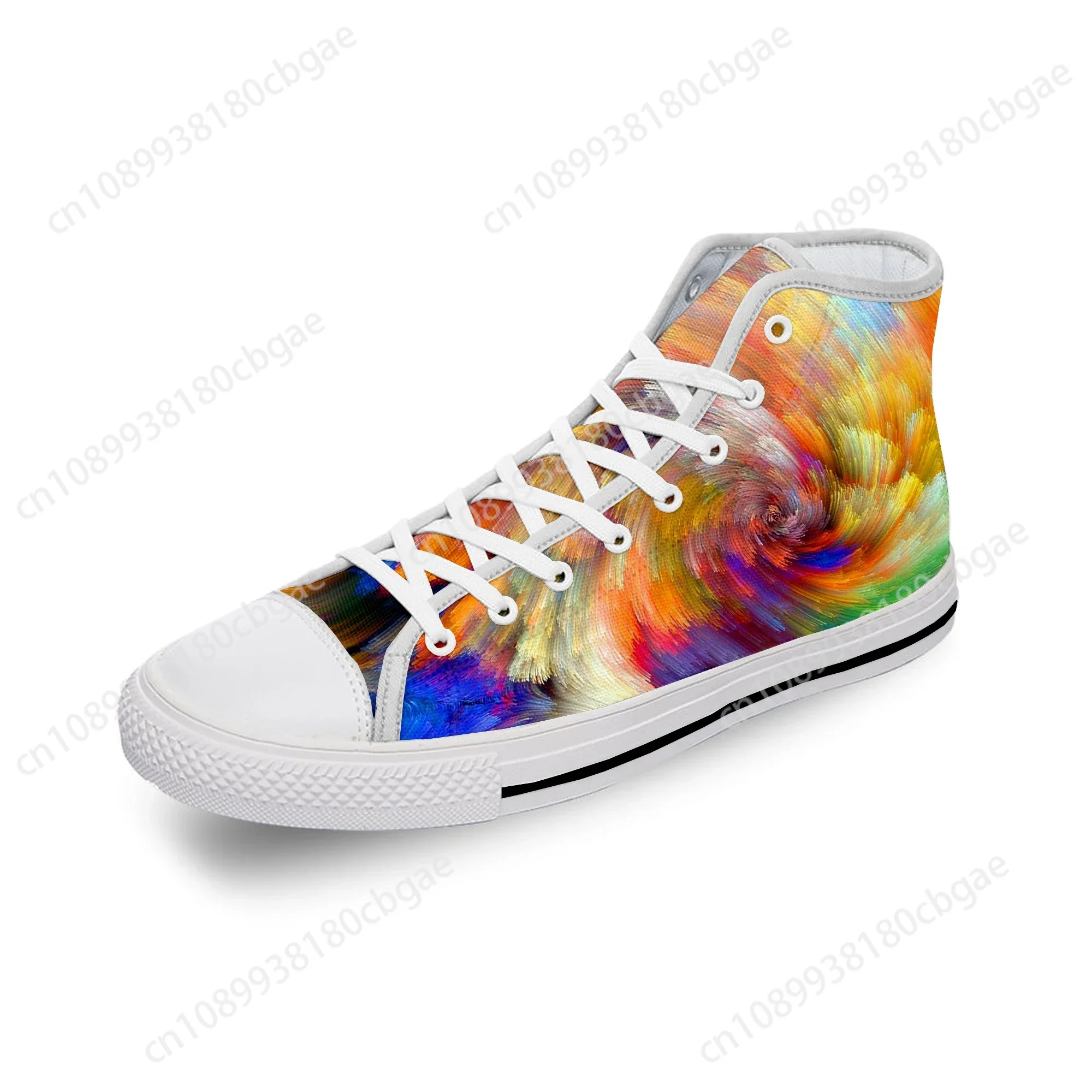 Cartoon Tie Dye Pattern Aesthetic White Cloth Fashion 3D Print High Top Canvas Shoes Men Women Lightweight Breathable Sneakers