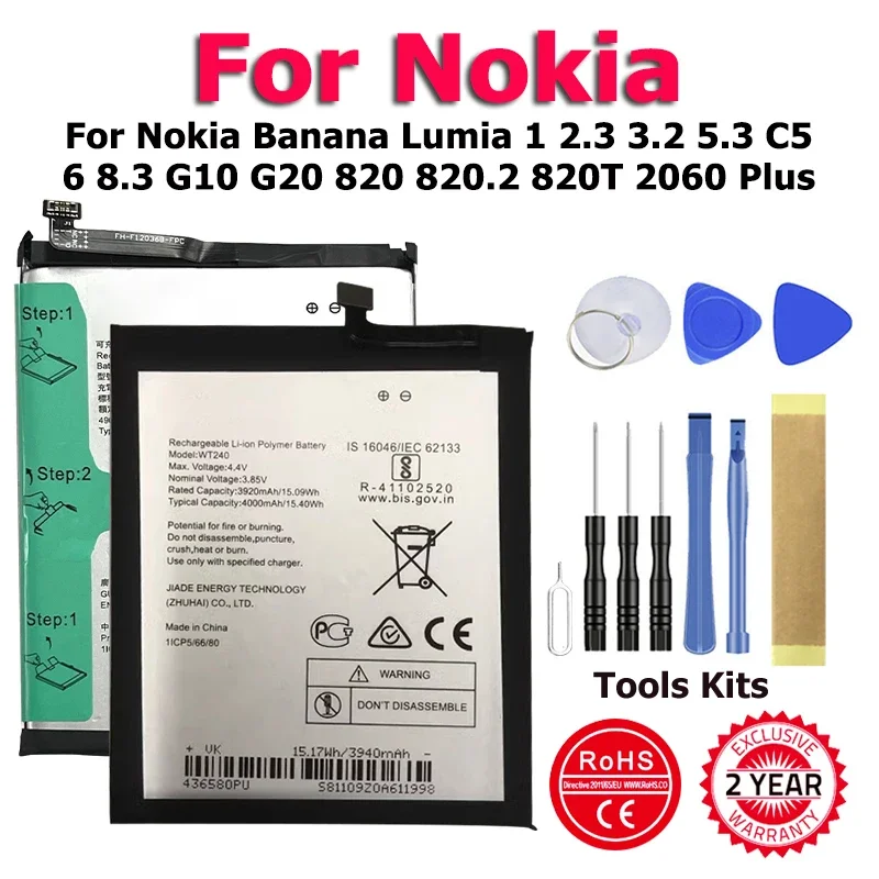 BV-6A WT340 HQ480 HE365 WT240 HE316 BP-5T Battery For Nokia Banana Lumia 1 2.3 3.2 5.3 C5 6 8.3 G10 G20 820 820.2 820T 2060 Plus