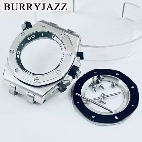 BURRYJAZZ 42mm Silver VK63 VK64 AP Case Quartz Watch Chronograph VK63A Modified Mineral Glass Watch Case