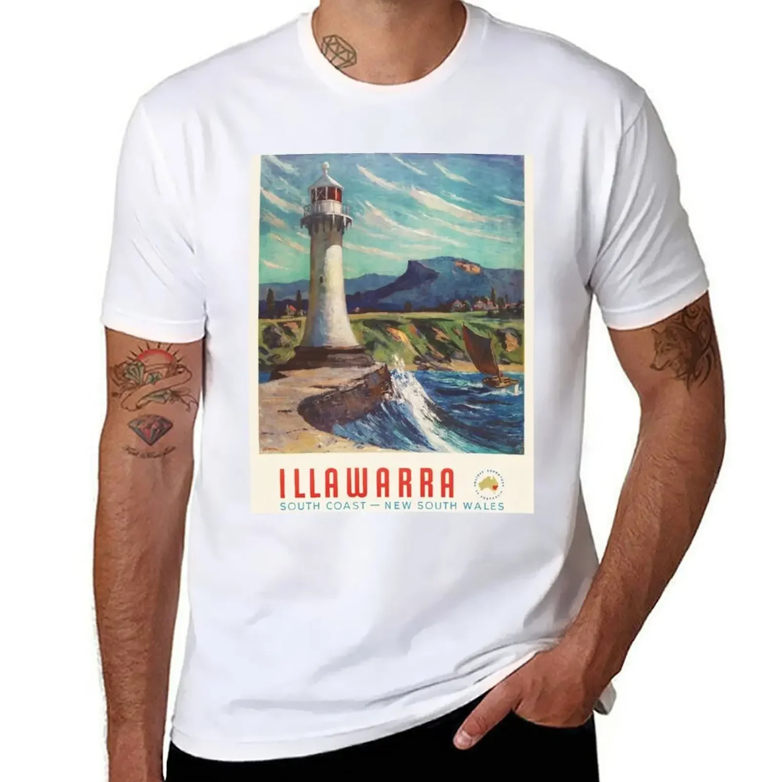 Australia ILLAWARRA South Coast New South Wales Vintage Travel Poster Promotion T-Shirt heavyweight fashion Round Neck Informal