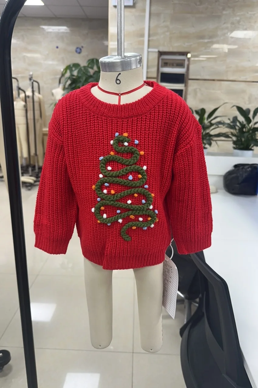 

Infant Baby Knit Sweater Christmas Tree Embroidery Crew Neck Long Sleeve Xmas Sweaters