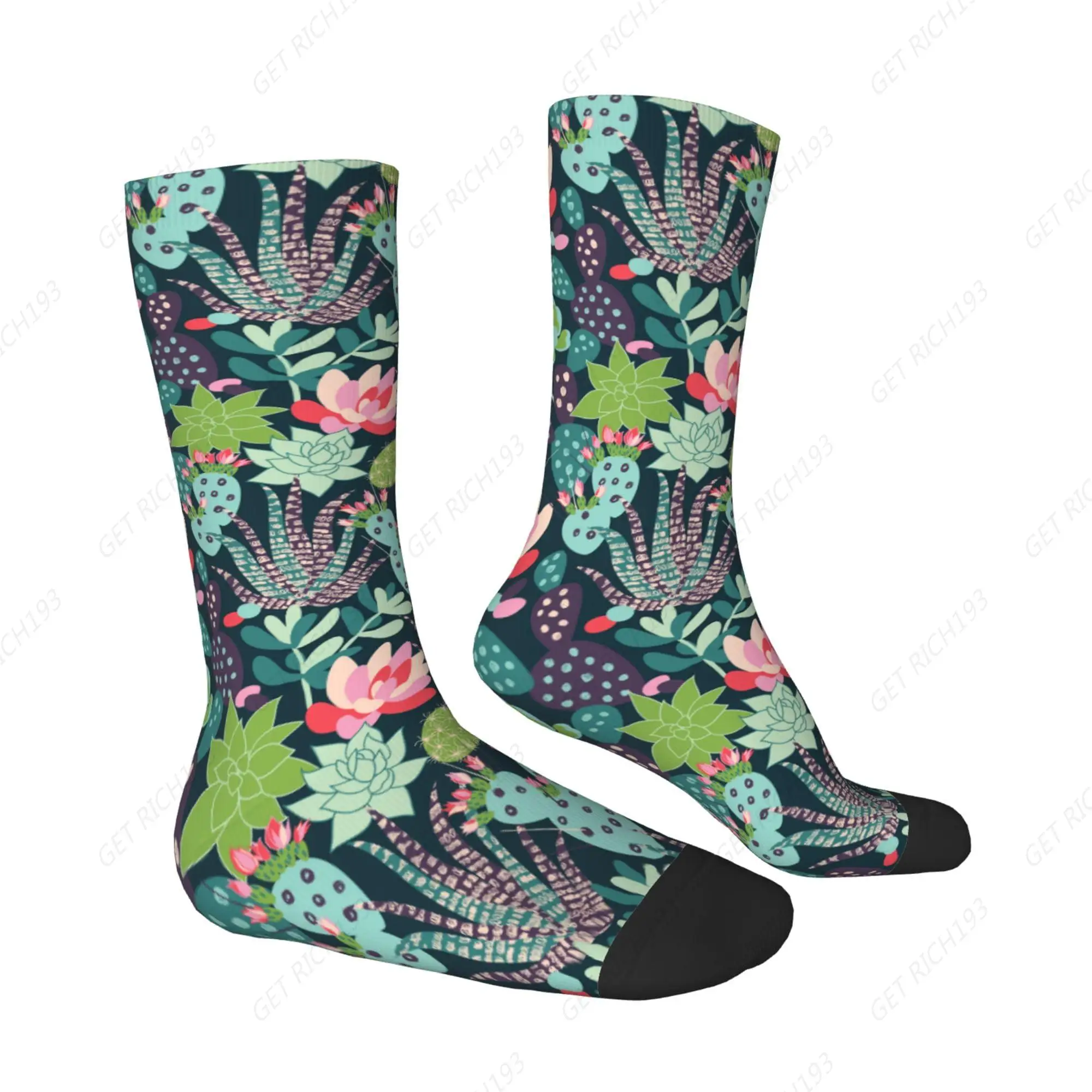 Succulents and Cactuses Funny Socks for Women, Crazy Novelty Crew Dress Socks Birthday Anniversary Holiday Gifts