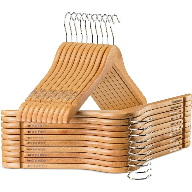 

Wooden Hangers w/Rubber Grips - 20 Pack Non Slip, Heavy Duty Coat Hangers - Slim, Space Saving w/Notches Made from Luxe Wood