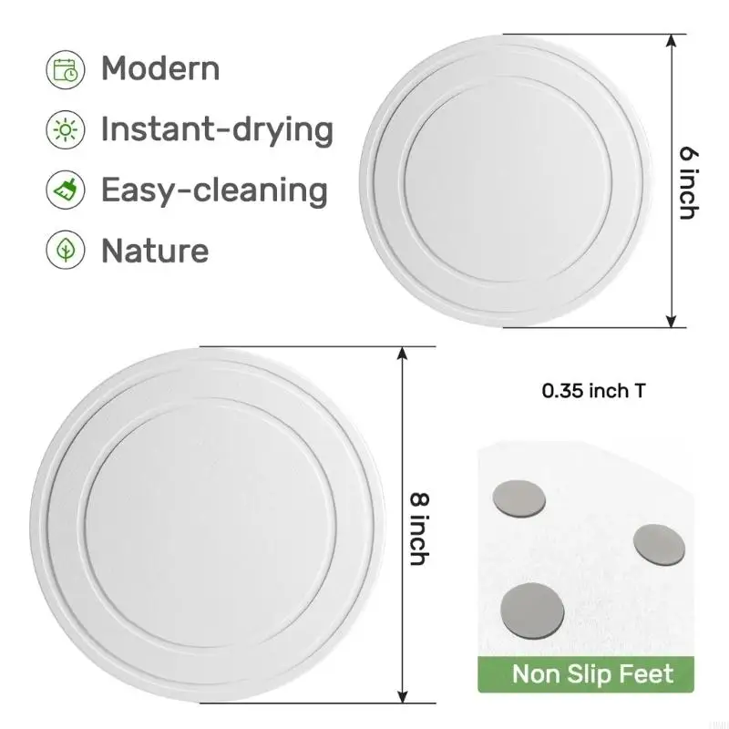 Diatomite Pot Tray Set for Indoor Flower Pots, 2 Piece Round Water Mark Pads with Raised for Home Table Use JOMD