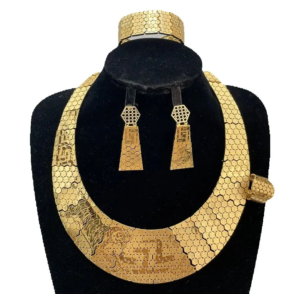 

Hot Selling Italian Gold Plated Jewelry Women's Wedding Party Big Banquet Jewelry Sets FHK22581