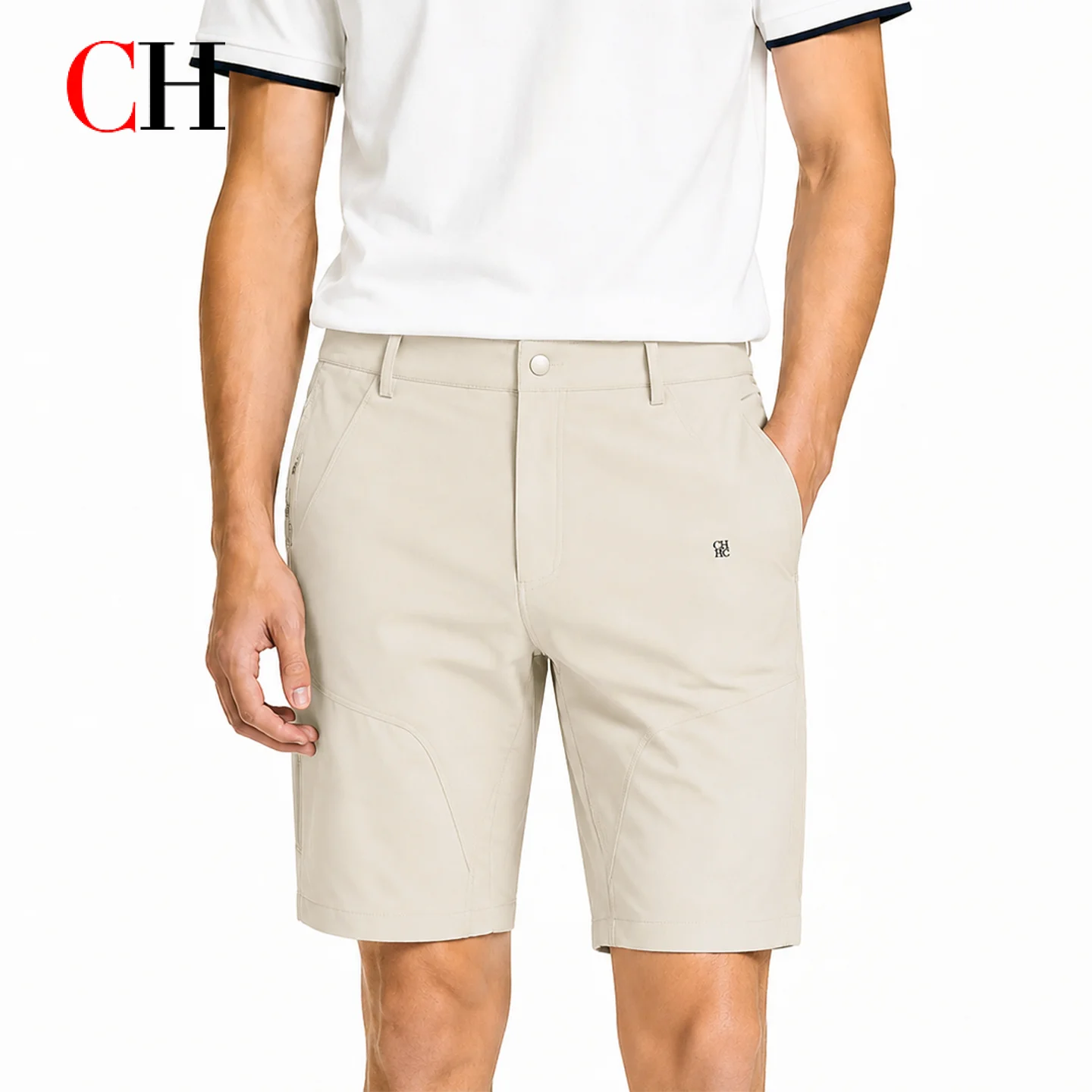 CH Men Versatile Outdoor Zip Pocket Casual Shorts Delicate CH Dark Embroidery Right Front Pocket Spring Resort Golf Training Out