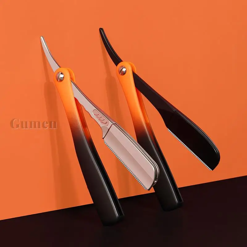New Manual Folding Shaving Razor Blade Replacement Men ABS Gradient Handle Straight Edge Barber Razor Holder