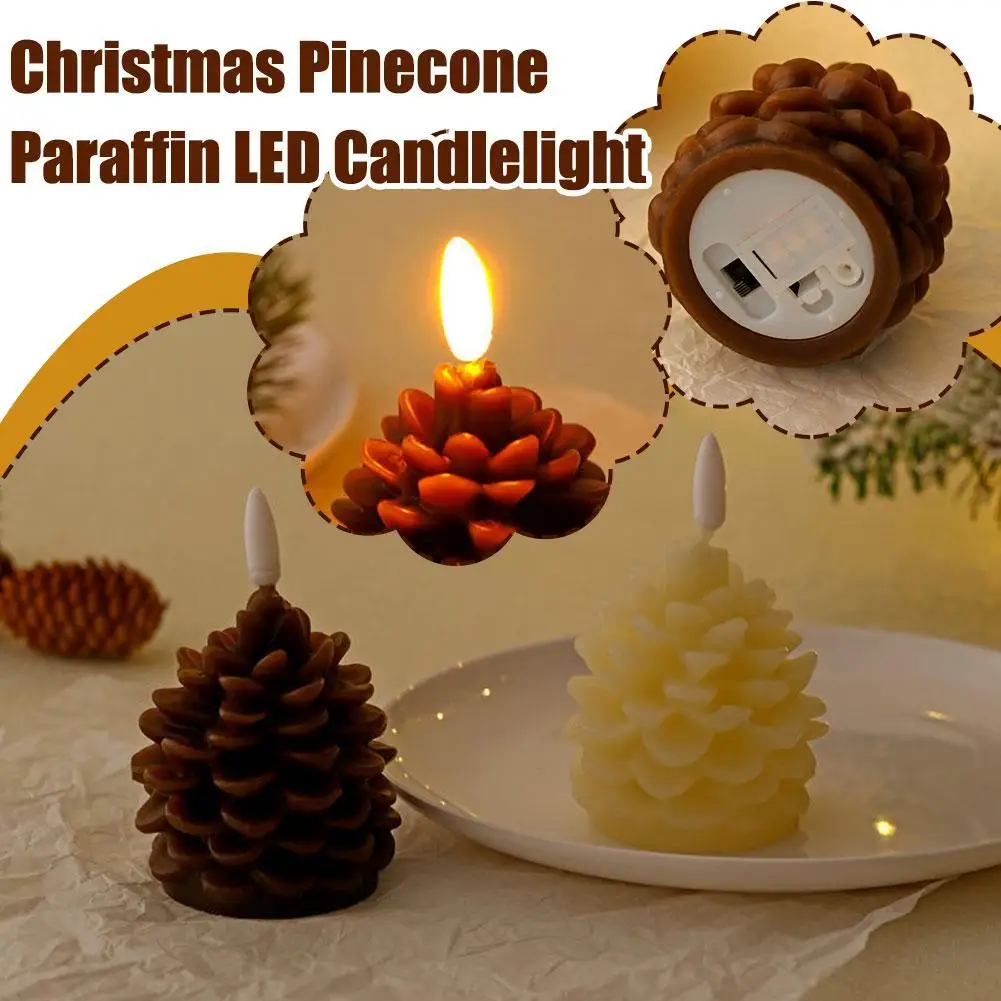 LED Flameless Pine Cone Figural Wax Candles Moving Wick Battery for Christmas Home Party Decoration