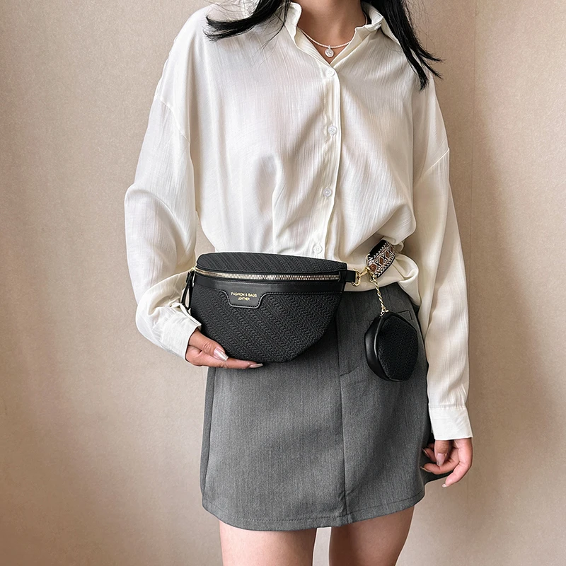 Chest Bags for Women Designer Luxury Weave Sling Cross Saddle Bag Female PU Leather Small Banana Fanny Pack Belt Breast Sac 2024