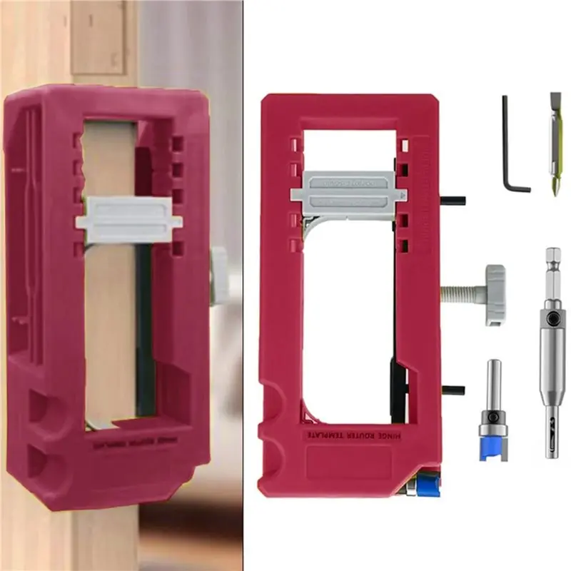 AT63-Door Hinge Mortise Template Adjustable Door Hinge Jig Kit Fits 90 Degree Anglesand Door Hinges With Hinge Type Square