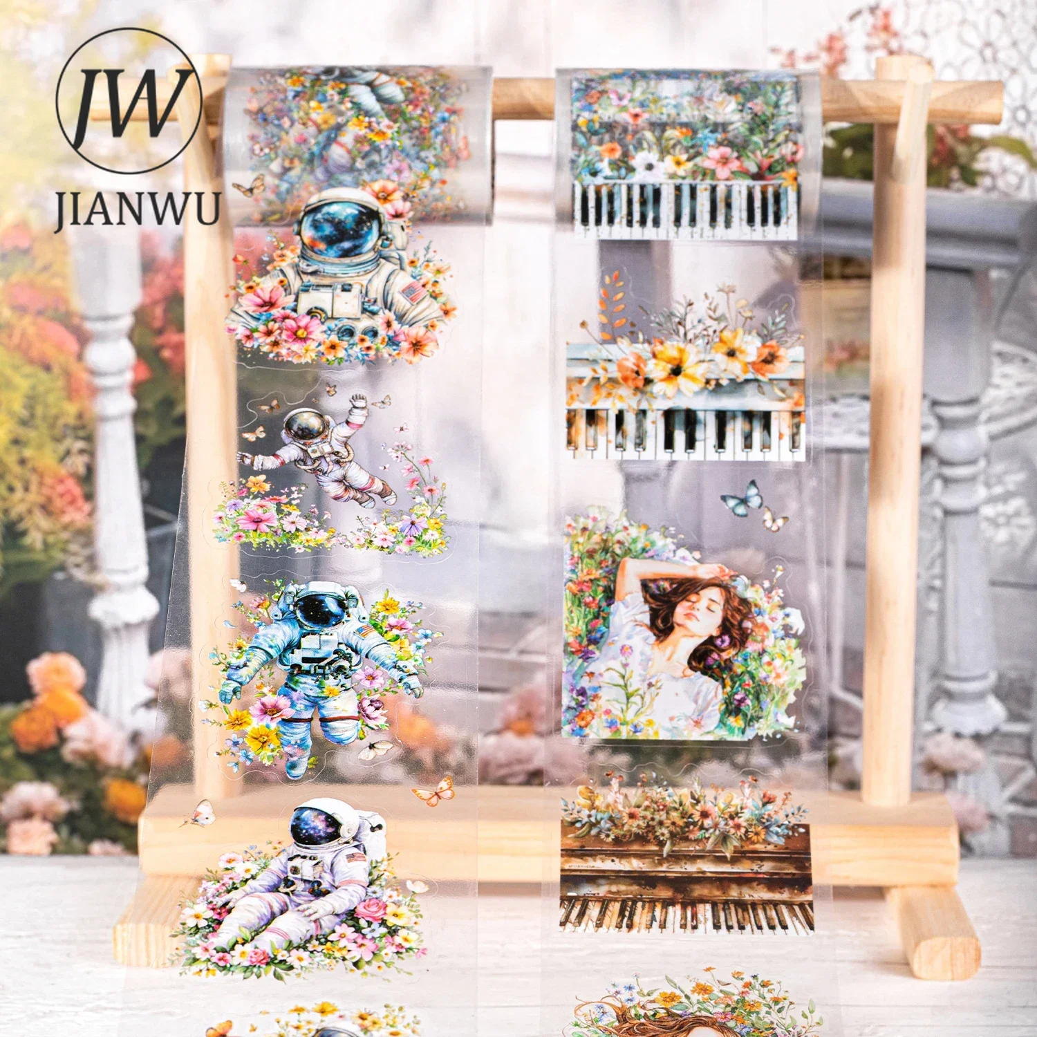 JIANWU 60mm*200cm 꽃 바다 표류 시리즈 빈티지 캐릭터 풍경 재료 콜라주 PET 테이프 크리 에이 티브 저널 편지지