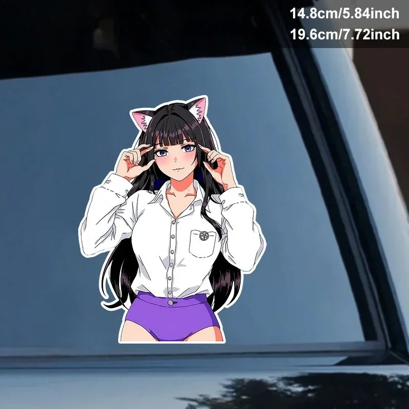 1개 애니메이션 고양이 귀 소녀 2D 데칼 - 방수 내구성 생생한 디자인 노트북 자동차 휴대폰용 - 애니메이션 및 귀여운 스타일 애호가들에게 이상적