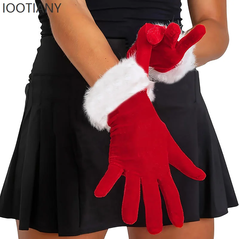 

Santa Claus Plush Gloves Masquerade Short Red Full Finger Gloves Christmas Christmas New Year Party Cosplay Costume Accessories