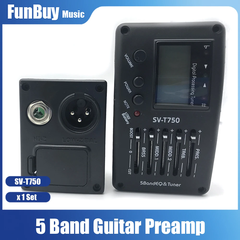 SV-T750 5 Band EQ Equalizer with Tuner Guitar PIezo Pickup Acoustic Guitar Bass EQ Preamp with Digital Procedding Tuner