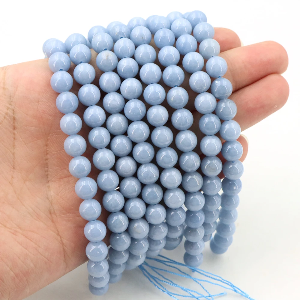 غرامة AAA + الطبيعية الأزرق انجليت حجر مستدير الخرز لصنع المجوهرات قلادة سوار ذاتي الصنع المواد 4/6/8/10/12 مللي متر ستراند 15''