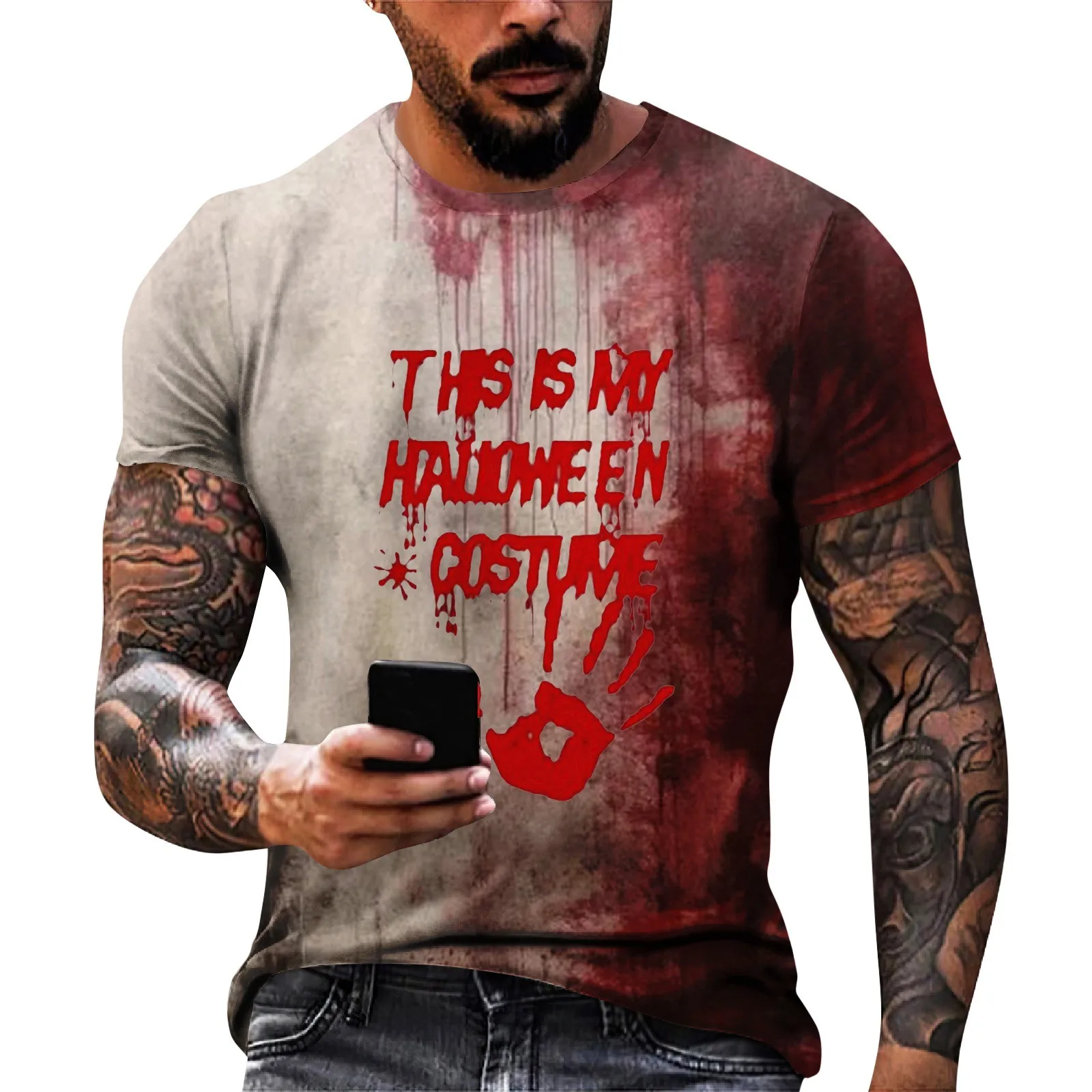 Summer Halloween Horror Blood Creative Printed T-Shirts For Men Fashion 3D Printed Plus Size O Collar Short Sleeve Tee Shirts