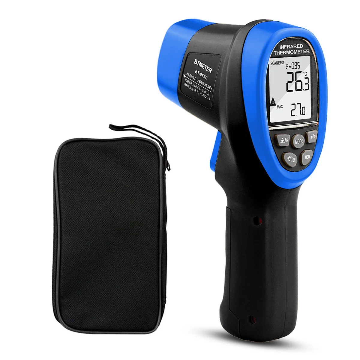 Digital Non‑contact Infrared Thermometer -50℃~800℃, Laser Aiming, MAX/MIN/AVG, Data Hold, Memory, Backlight, High/Low Temp Alarm
