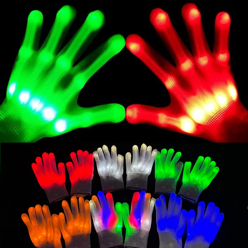 1 paire de gants LED néon brillant Halloween fête lumière accessoires lumineux clignotant crâne gants scène Costume lueur fête fournitures