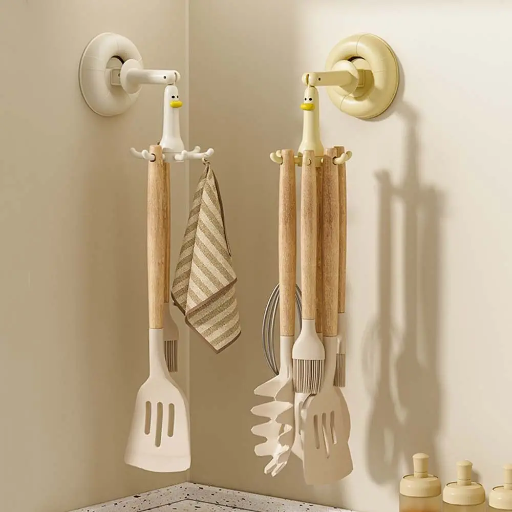 2Pcs Plastic Suction Cup 360° Rotating Hook Wall Mounted Traceless Six Claw Hook Save Space Punch-free Kitchen Utensil Holder
