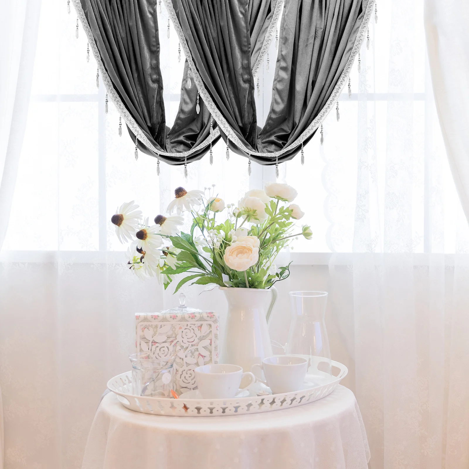 

Fabric Curtains For Kitchen Short Window Decor Tassel Design Home Decorative Curtain Fringed Window Treatment Bedroom