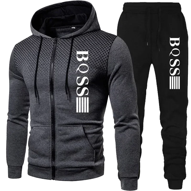 2024 New Men\'s Clothing Sweatshirt Suit Fall Winter Zipper Suit Hooded Sweater Pants Men\'s Tracksuit Cardigan Two Piece Set