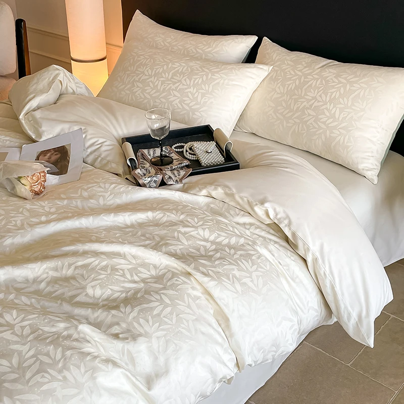 Set Seprai Putri Ins 100% Katun Warna Solid Ramah Kulit 4 Buah Set Seprai dengan 2 Sarung Bantal Ukuran Twin Double Queen