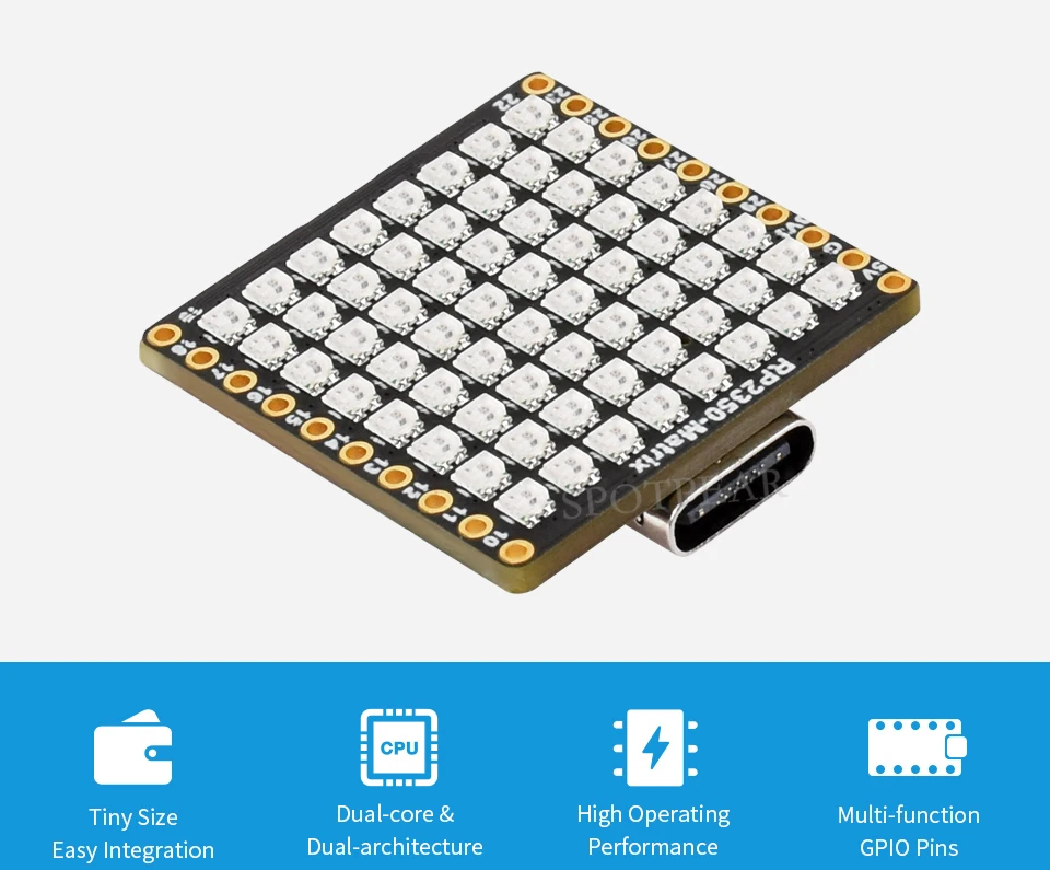 RP2350 Matrix Development Board 8×8 RGB LED Matrix QMI8658 6-Axis Sensor RP2350A microcontroller chip