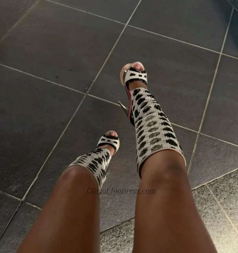 

Sexy mixed colors printing leather gladiator sandals boots women's big size peep toe platform summer high boots luxury designer