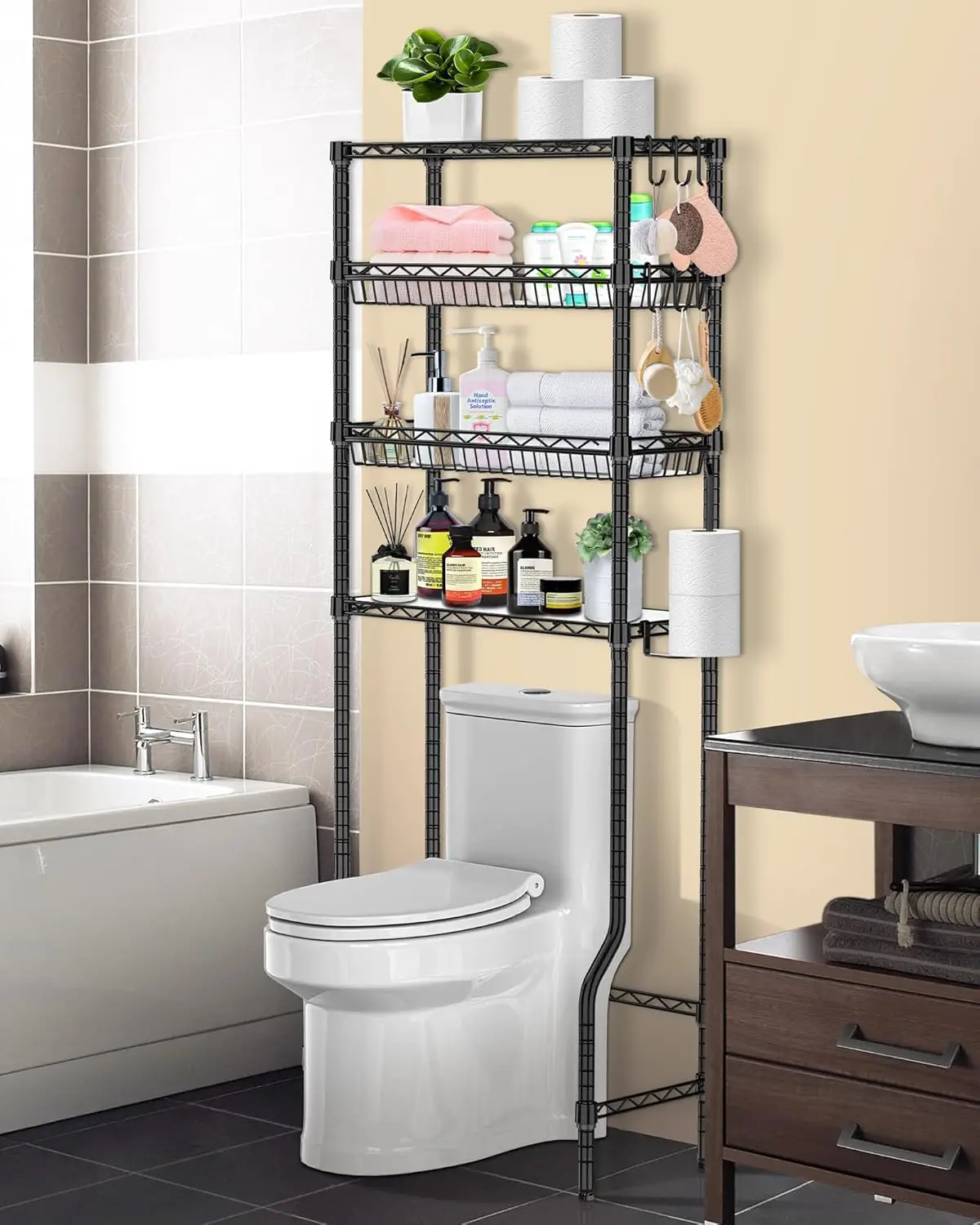 Over The Toilet Storage, 4-Tier Metal Bathroom Over Toilet Storage Shelf Above Toilet Storage Rack Freestanding Bathroom