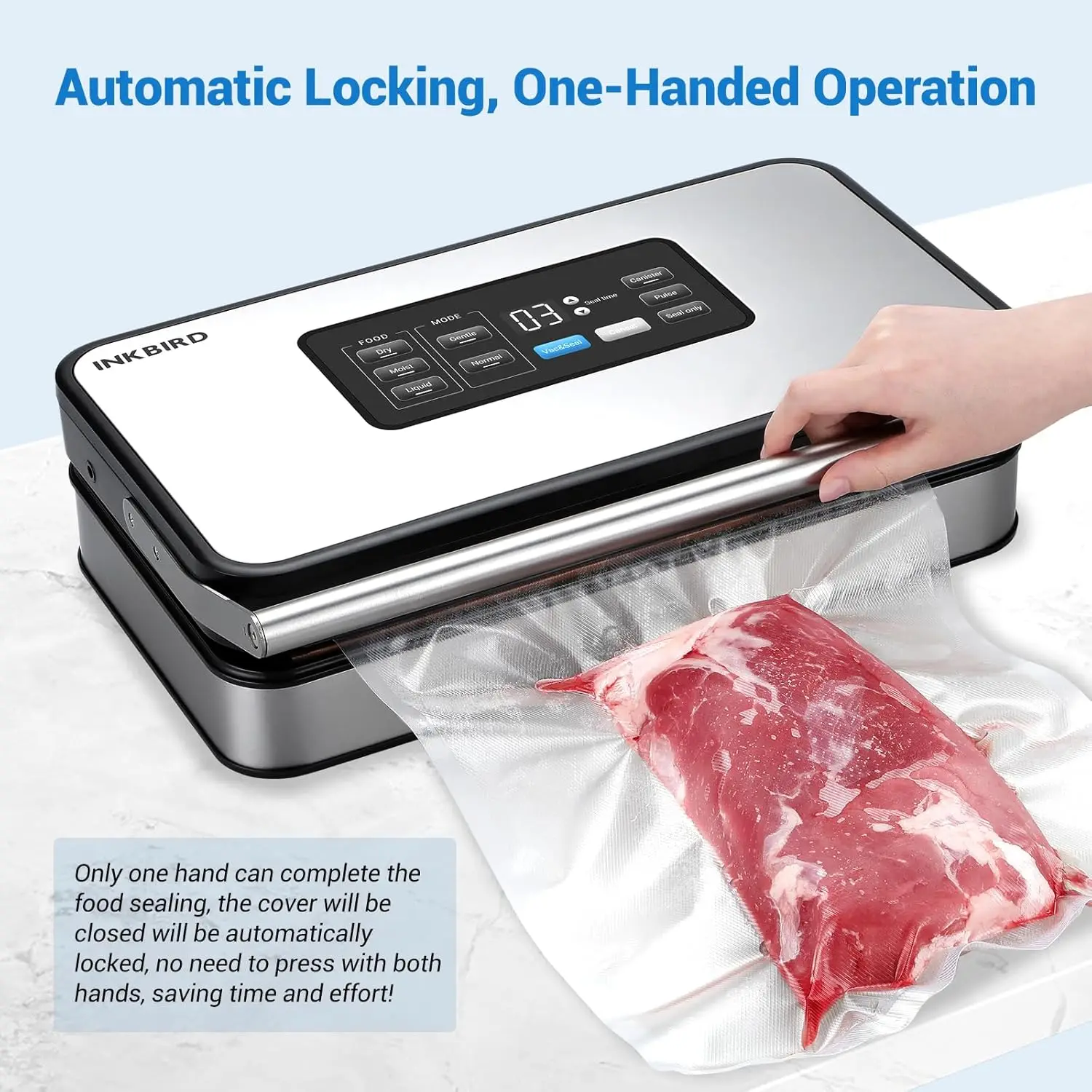 INKBIRD Food Vacuum Sealer, 160 Watts Pro Vacuum Machine with Double Pump, Food Sealer Preservation Dry/Moist/Liquid