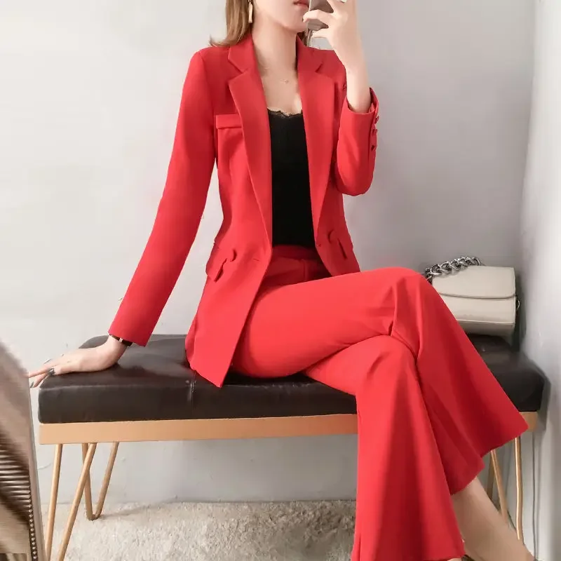 Indossare al lavoro Set di 2 pantaloni da donna Blazer professionale rosso e Set di due pezzi pantaloni per donna completo di pantaloni completo da