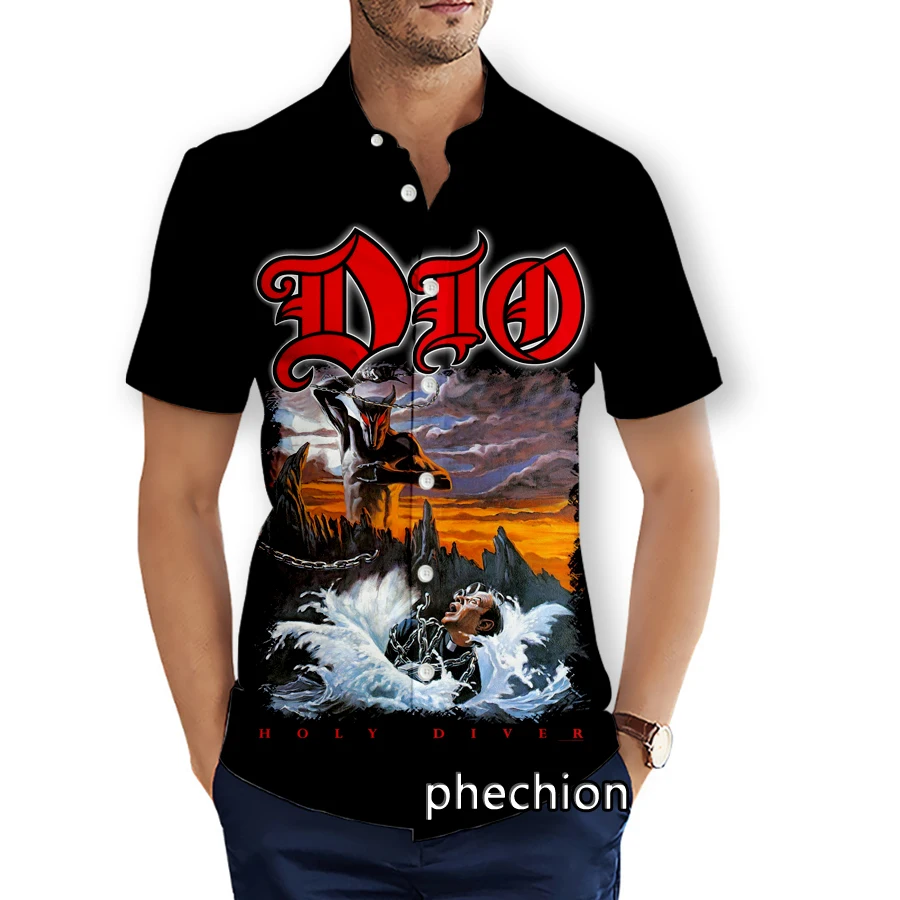 phechion Mens Short Sleeve Beach Shirts DIO Rock 3D Print Casual Shirts Fashion Streetwear Men Tops X298