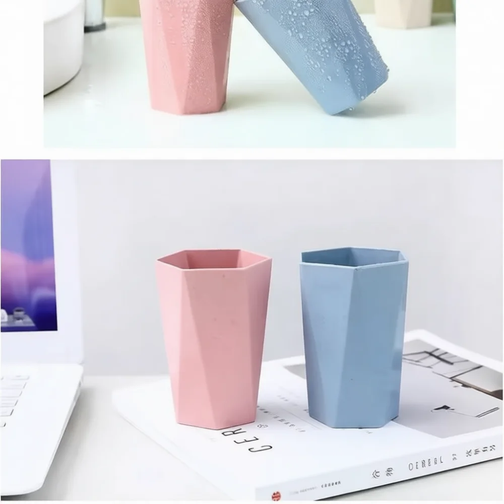 Portable Toothbrush Cup Wheat Straw Gargle Mug Ergonomic Handle Rhombus Design Bathroom Wash Cup Daily Household Supplies