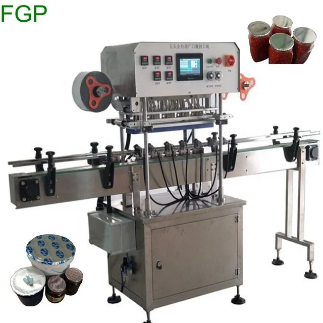 Good quality automatic 4 heads wet tissue bucket heat press sealing machine hot sealer machine with aluminum foil film roll