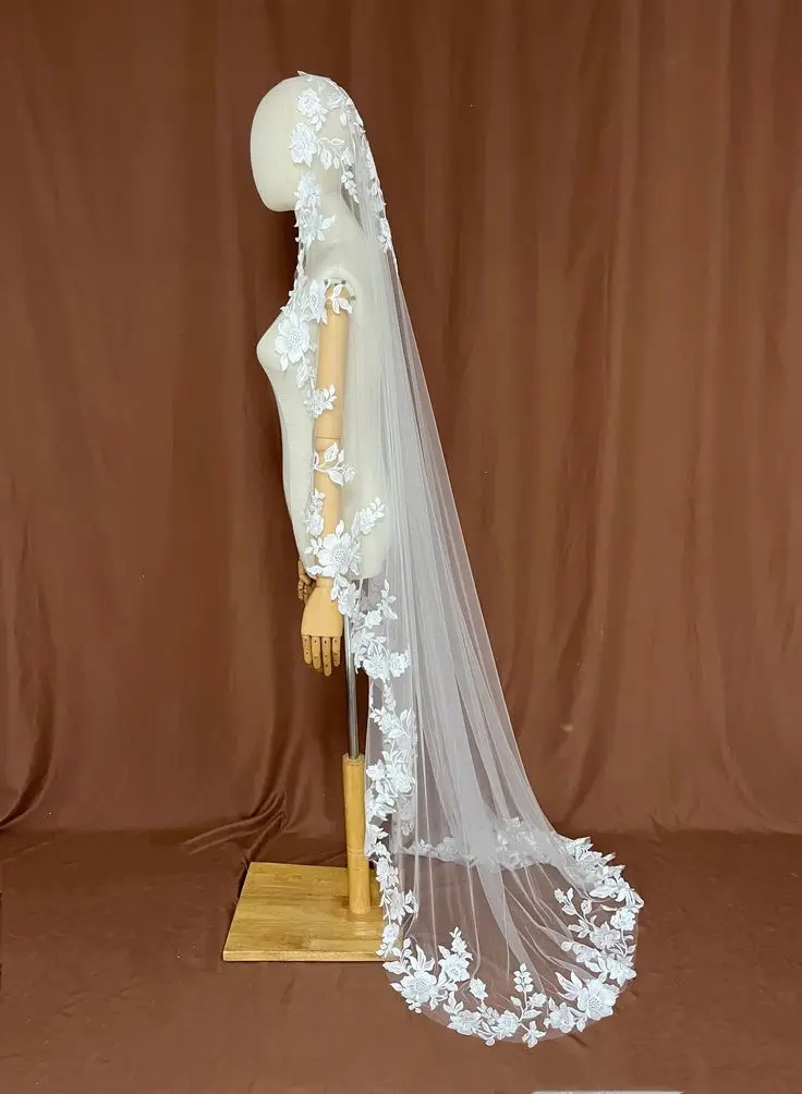 180cm Wedding Veils Lace Appliques One Layer Bridal Veils Headpiece Bride Accessory Women Hair Decoration image 3