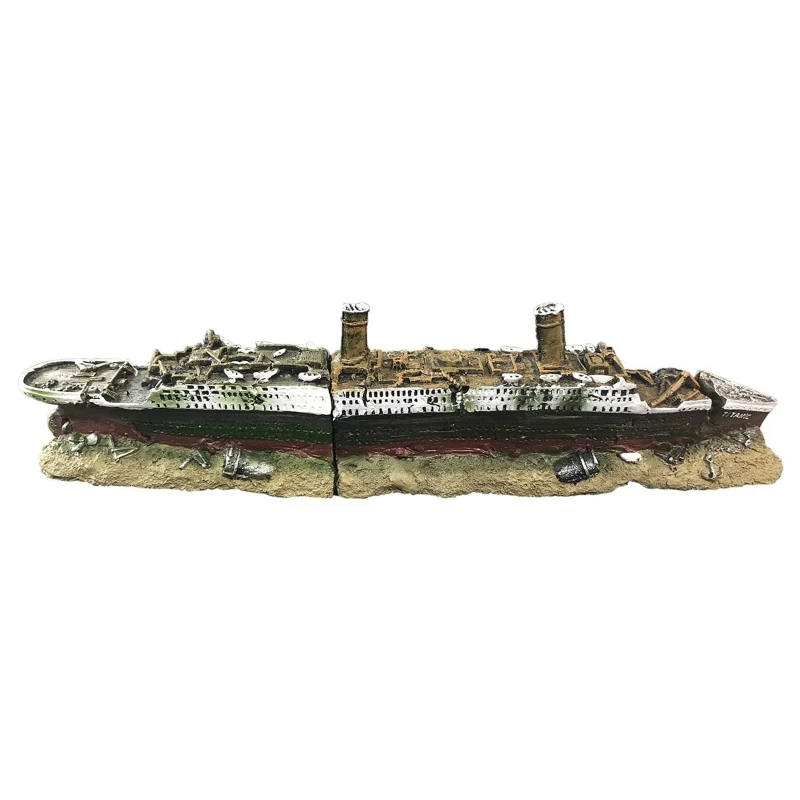 Sunken Ship Aquarium Decorations 15 Inches Shipwreck Ornaments Resin Material