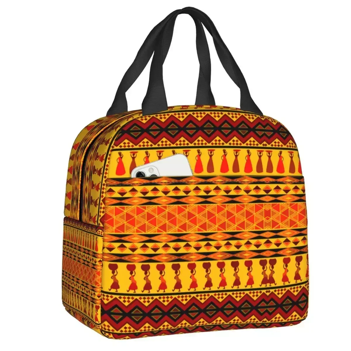 2023 New Custom Traditional African Ethnic Design Lunch Bag Women Cooler Warm Insulated Lunch Box For Kids School