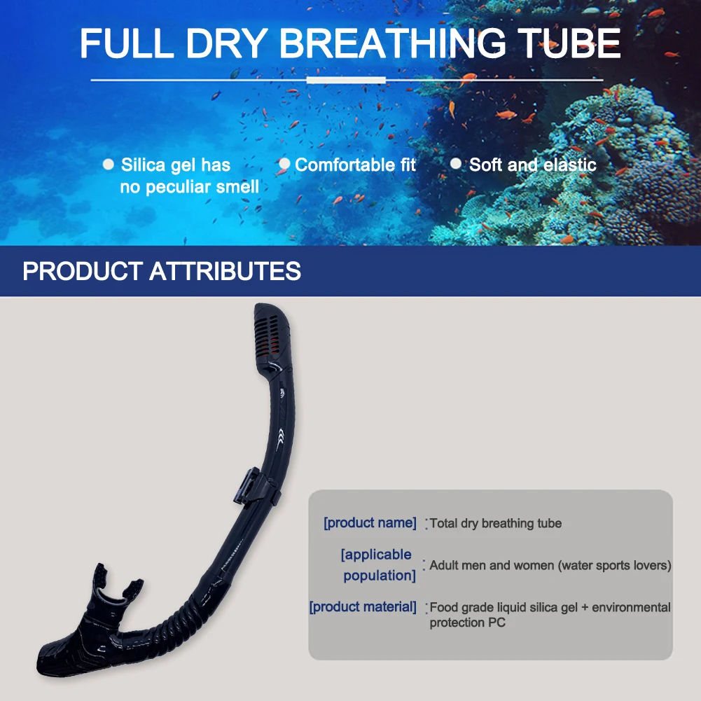 

Full Dry Mouthpiece Swimming Diving Silicone Breathing Hose Diving Tube for Adult Children Underwater Snorkeling Diving Equipmen