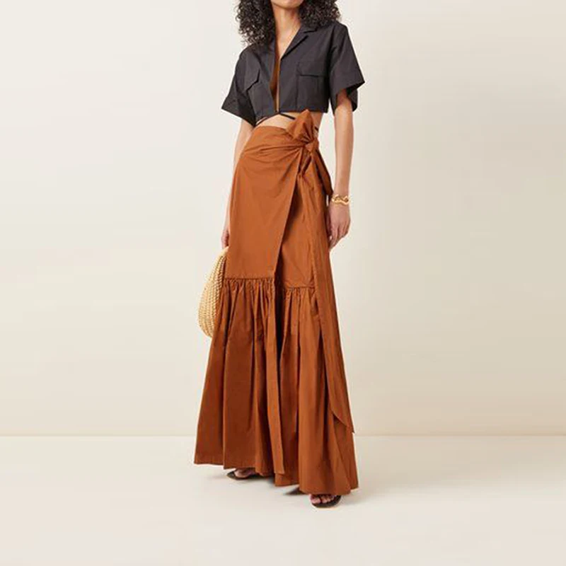 Bruine lange rokken Faldas Saia elegante A-lijn bruiloft prom rokken voor vrouwen feestrok op maat gemaakte vloerlengte rok