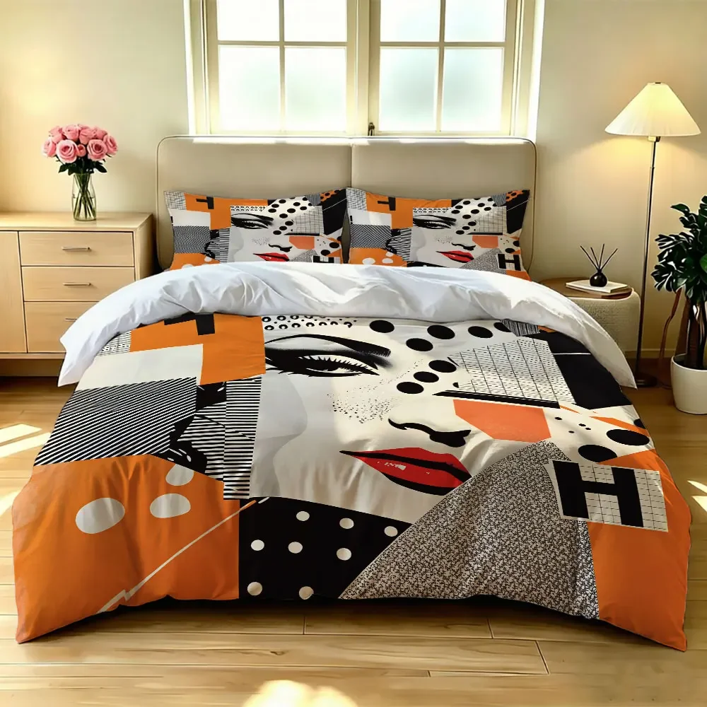 3PCS Pop Art Collage Girl Bedding Set with Soft Core, Decorative, and Machine-Washable
