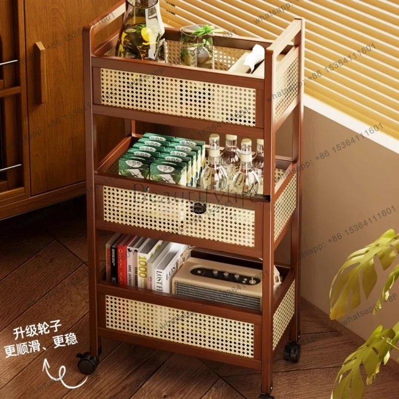 medieval trolley snack storage living room floor removable wheeled sundries locker simple storage shelf