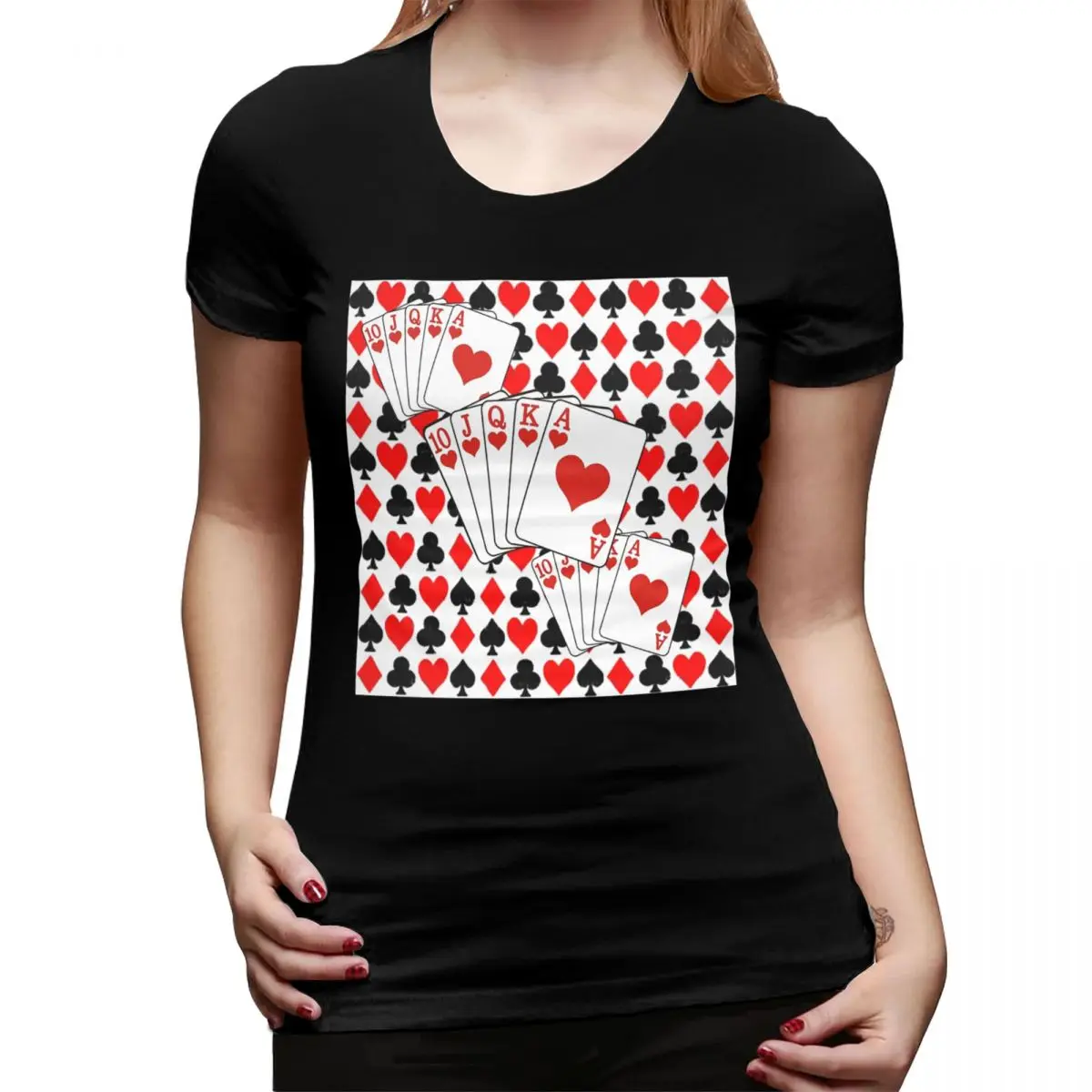 

Футболка Casino Nights Red Queen Of Hearts (3) для женщин, уличная одежда с круглым вырезом, женские летние топы с короткими рукавами