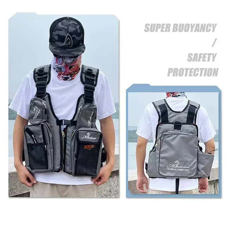 

Brand Luya Fishing Vest with Multi-Pocket, Fly Fishing Backpack Tackle Men Buoyancy 80N Marine Floating Vest Adult Hunting Suit