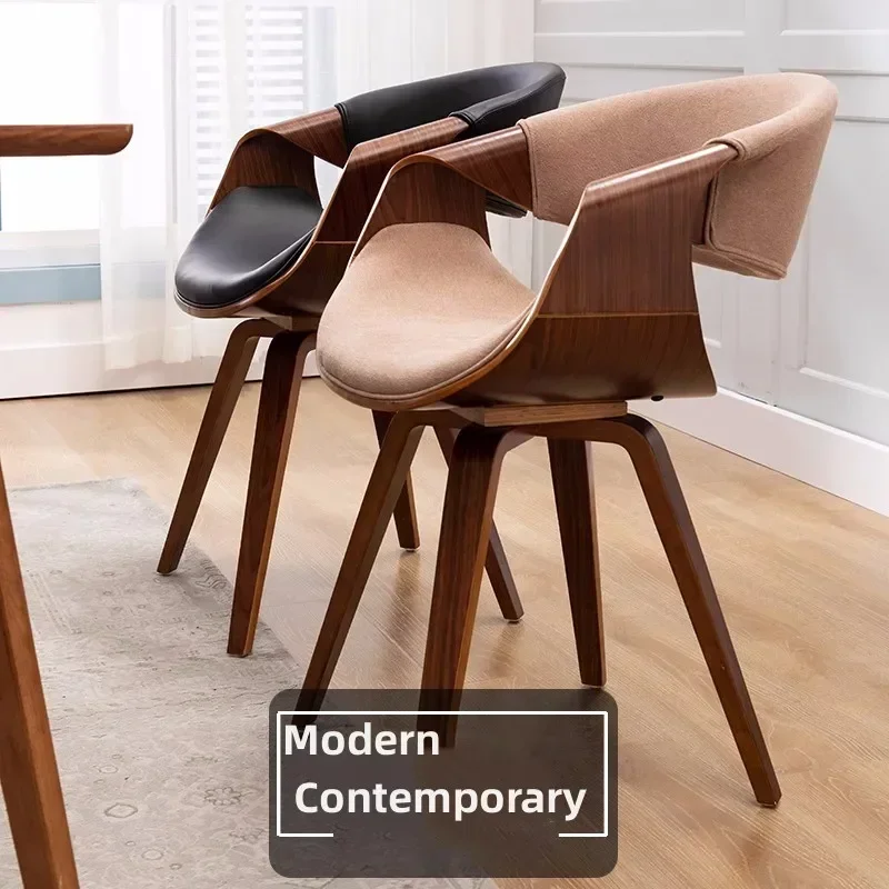 

Mid Century Curved Back Dining Chair Armchair With Linen Fabric/Faux Leather Upholstered Leisure Accent Chair With Wood Legs