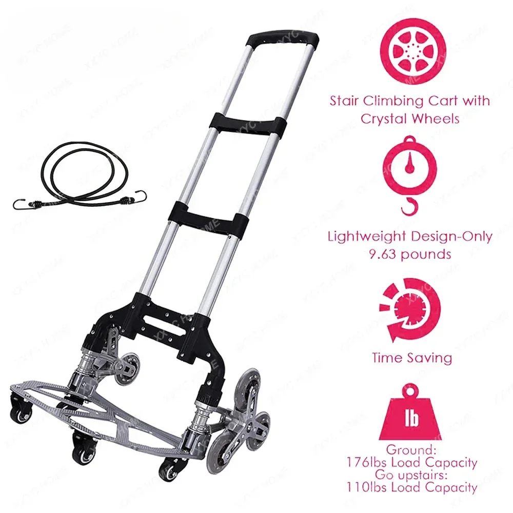 Lighten Up 150KG All Terrain Stair Climbing Cart Hand Truck with Bungee Cord Folding Trolley for Upstairs Cargo with Stroage Bag