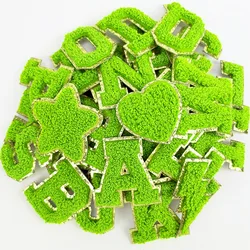 Green Letters Sticker Patch Alphabet Towel Embroidered Chenille Patches for Clothing Bags Jacket Stick on Accessories Applique