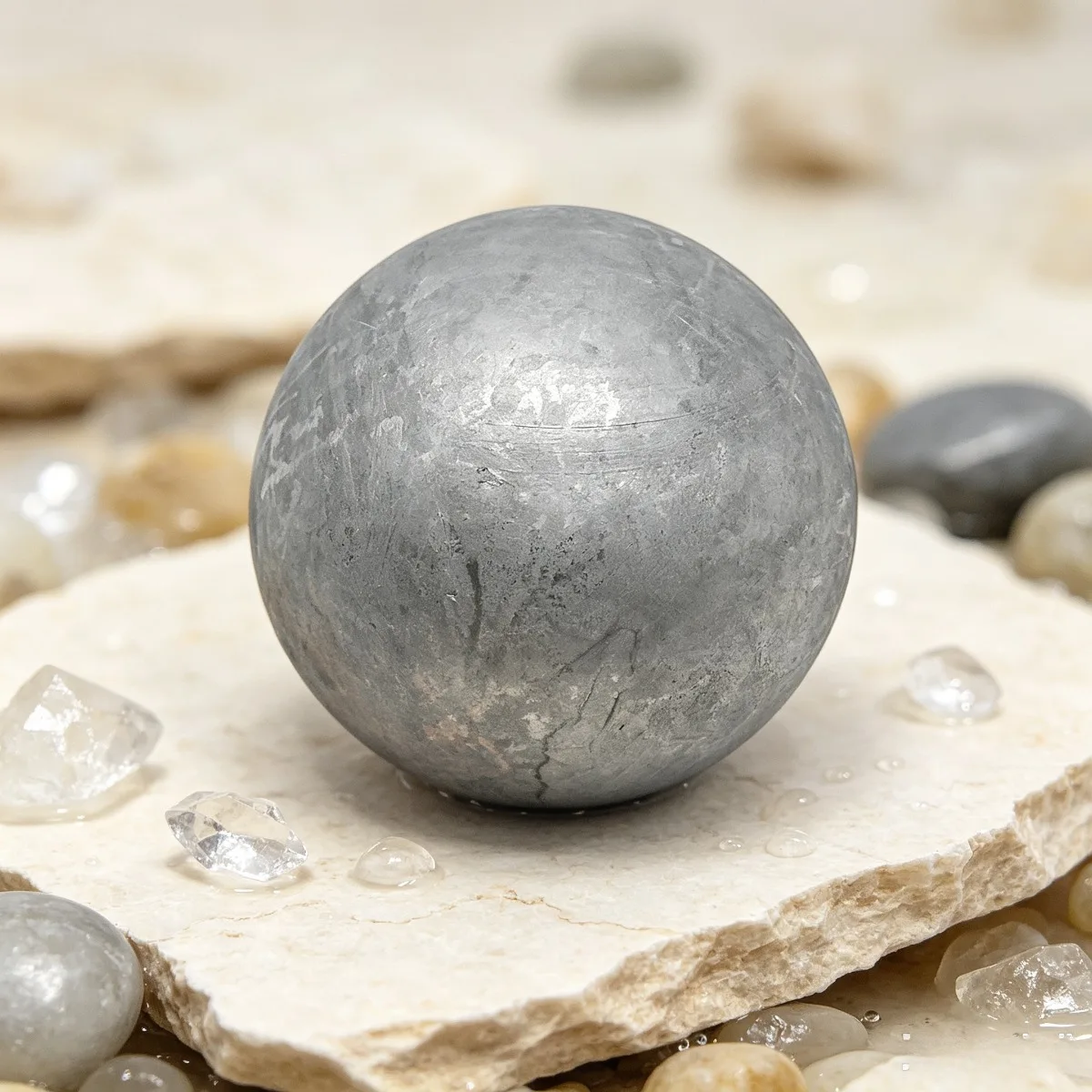 Natural Shungite Sphere Hand Polished Black Stone Ball Reiki Healing Themed Energy Home Desk Decor Gift
