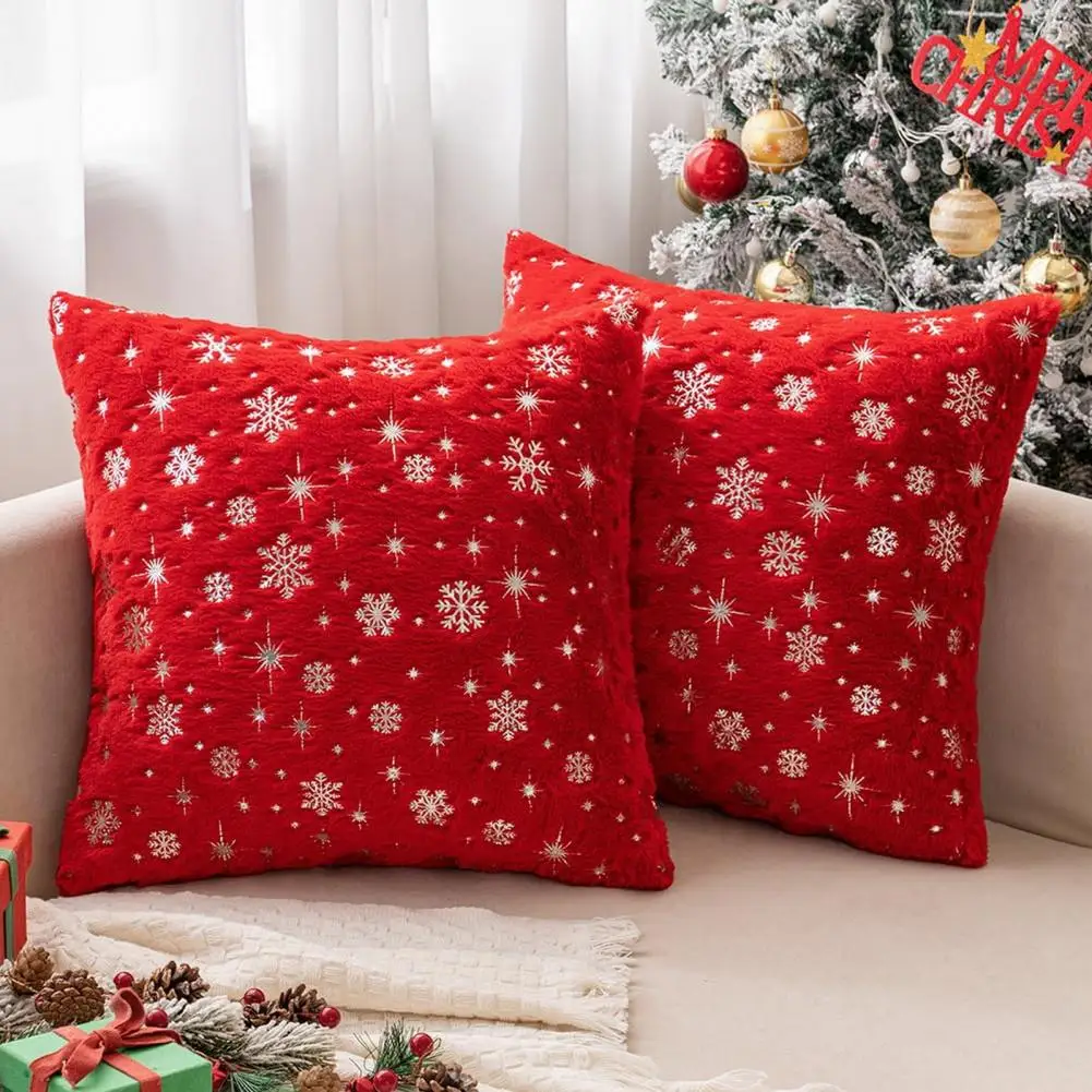 45*45cm Throw Pillowcase Christmas Snowflake Printed Hidden Zipper Design Dust-proof Soft Comfortable Touch Plush Cushion Cover